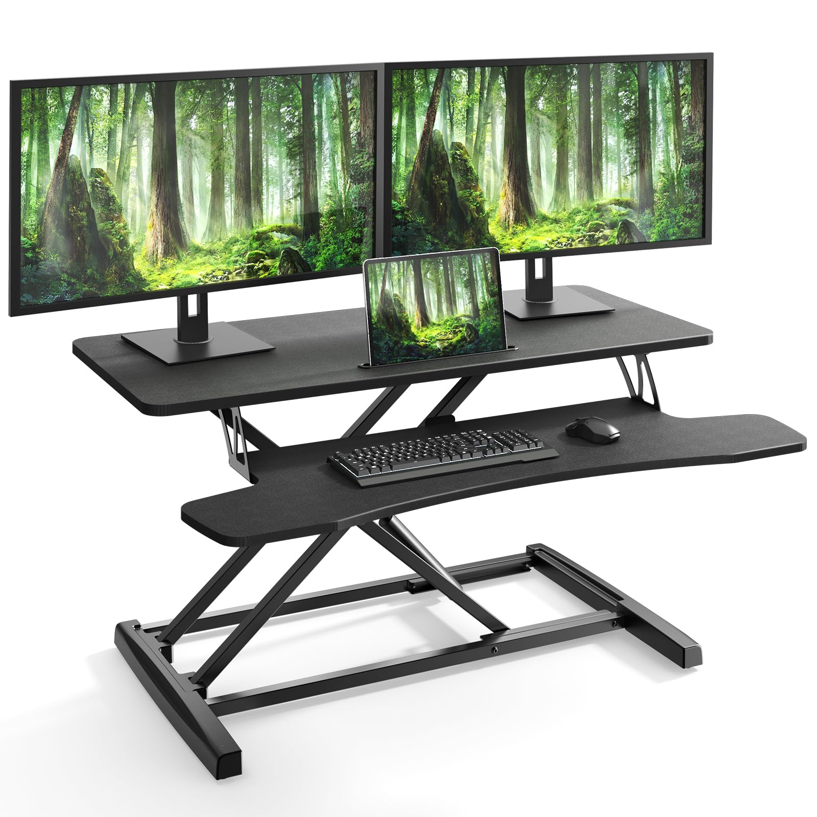 PUTORSEN 36 inch Standing Desk Converter, Height Adjustable Ergonomic Adjustable Sit Stand Desk Converter with 35.6 inch Keyboard Tray and Tablet Slot, Black