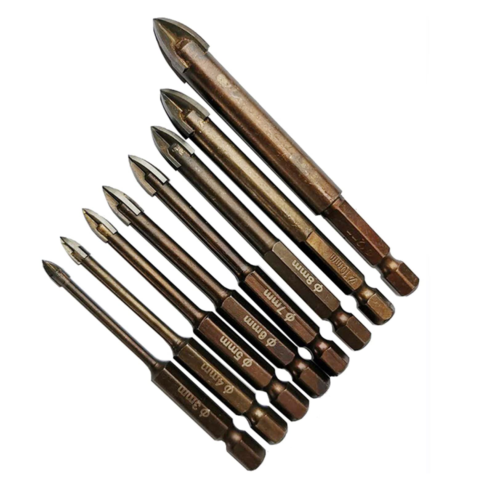 Set Di Punte Da Trapano Per Vetro Per Piastrelle A Croce Esagonale, Accessori Per Utensili Elettrici Rivestiti In Titanio Per Apri Fori Per Calcestruzzo In Vetroceramica