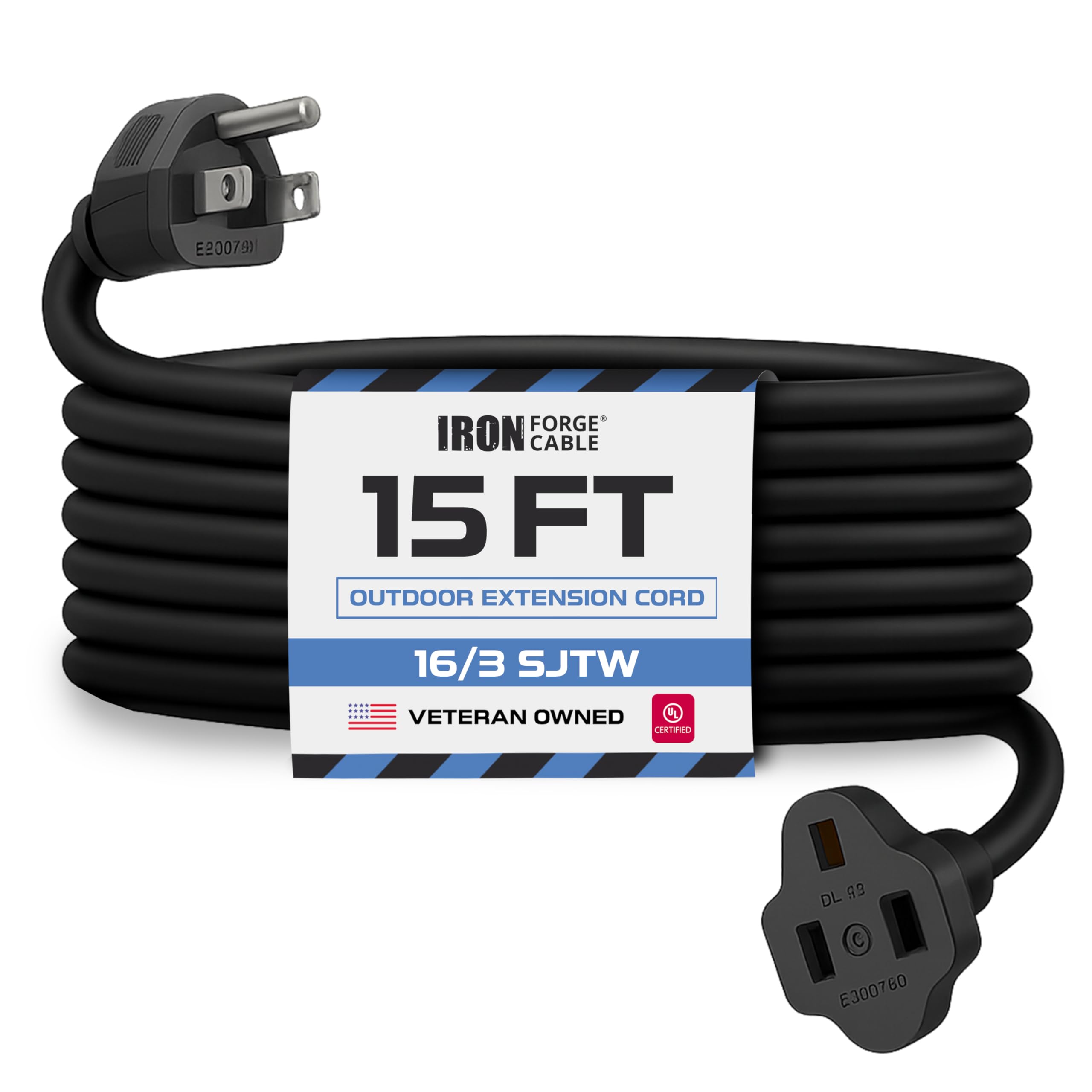 Iron Forge Cable 15 Ft Outdoor Extension Cord - 16/3 Durable Black Cable