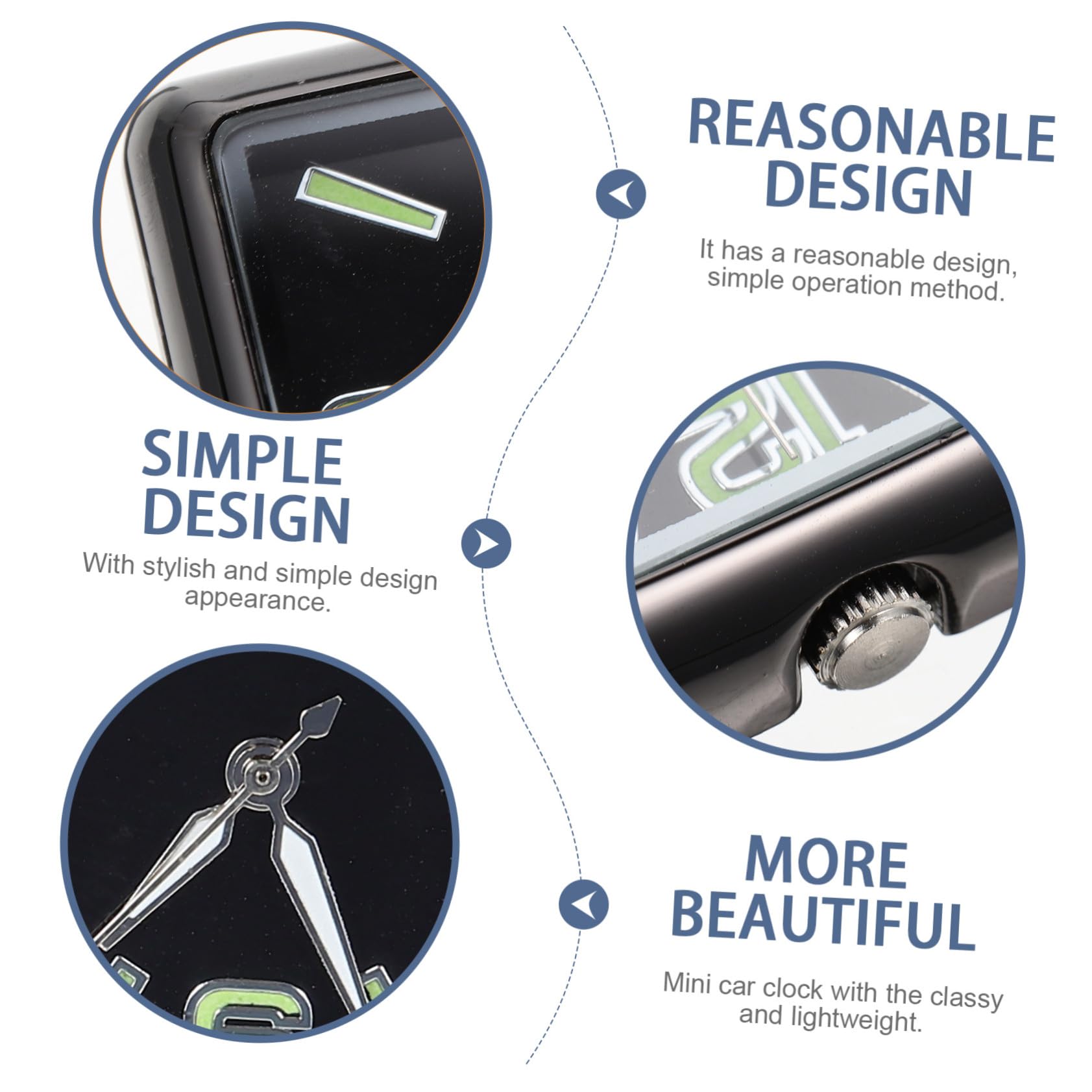 GANAZONO Reloj Cuadrado Analógico para Coche Diseño Individual, Material de Aleación y Vidrio, Funcionamiento Simple, Adecuado para Tablero y Decoración Interior