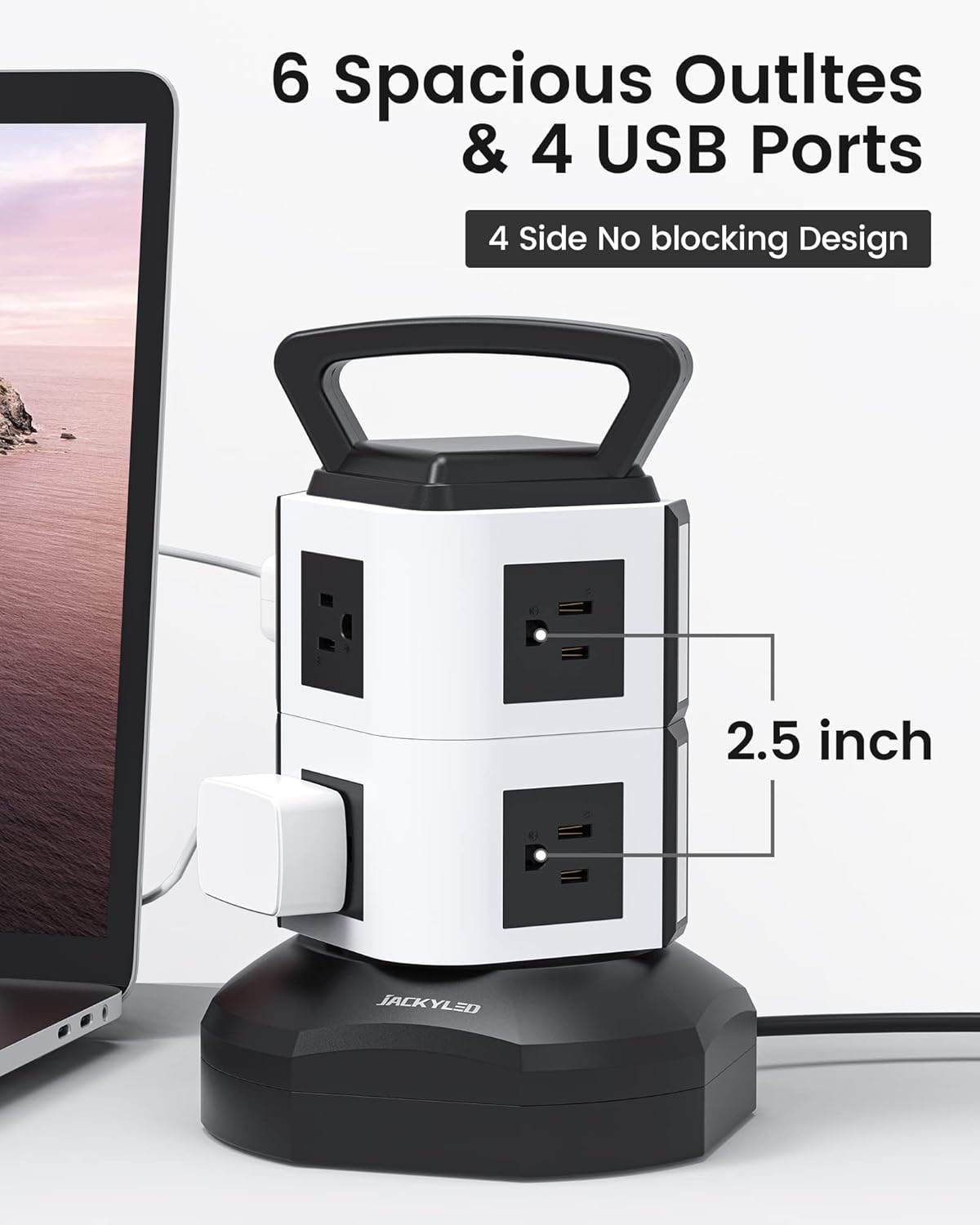 JACKYLED Power Strip Tower with 6 AC outlets and 4 USB ports