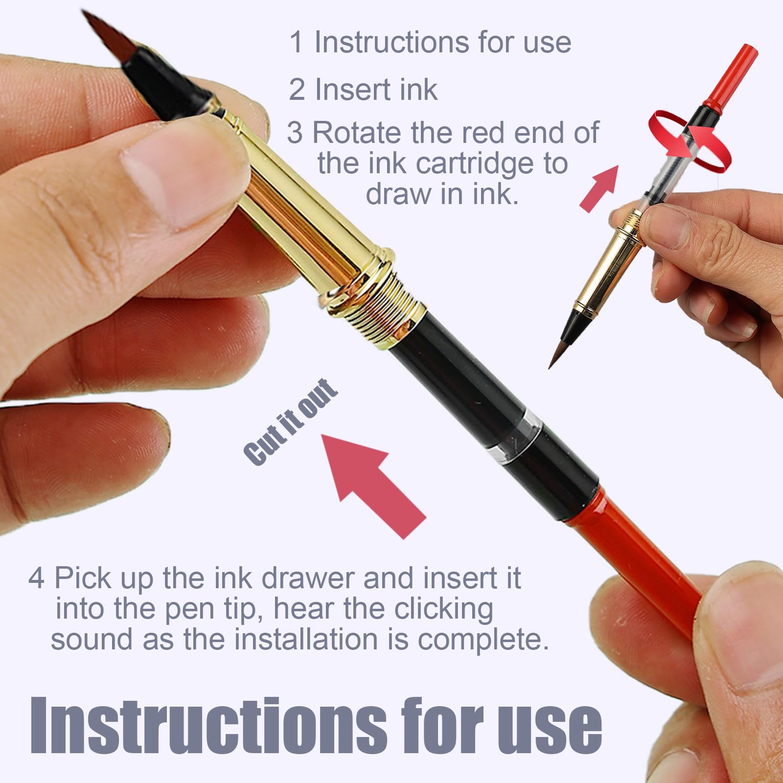 Huakaile Portable Pocket Metal Fountain Brush Pen with Case, Refillable Flexible Brush Tip Calligraphy Pen (1 Gray Pen - Image 3
