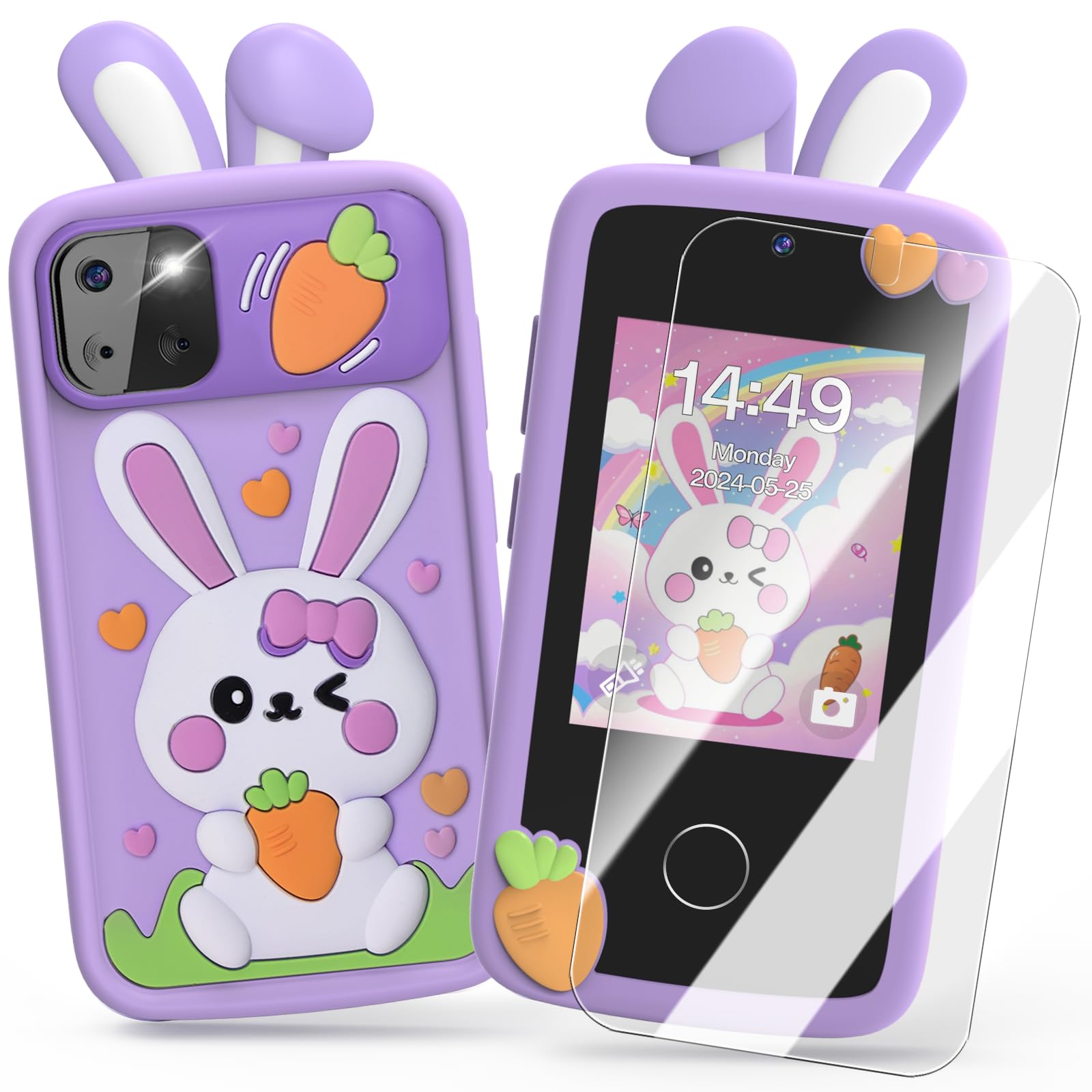 Luyiilo Kids Smart Phone Toys for Girls,Easter Gift for Kids Toys for 3-9 Girls Mini Smart Phone Toys with 2.8" Touchscreen 16 Learning Games Dual Camera Music Player, 8G SD Card