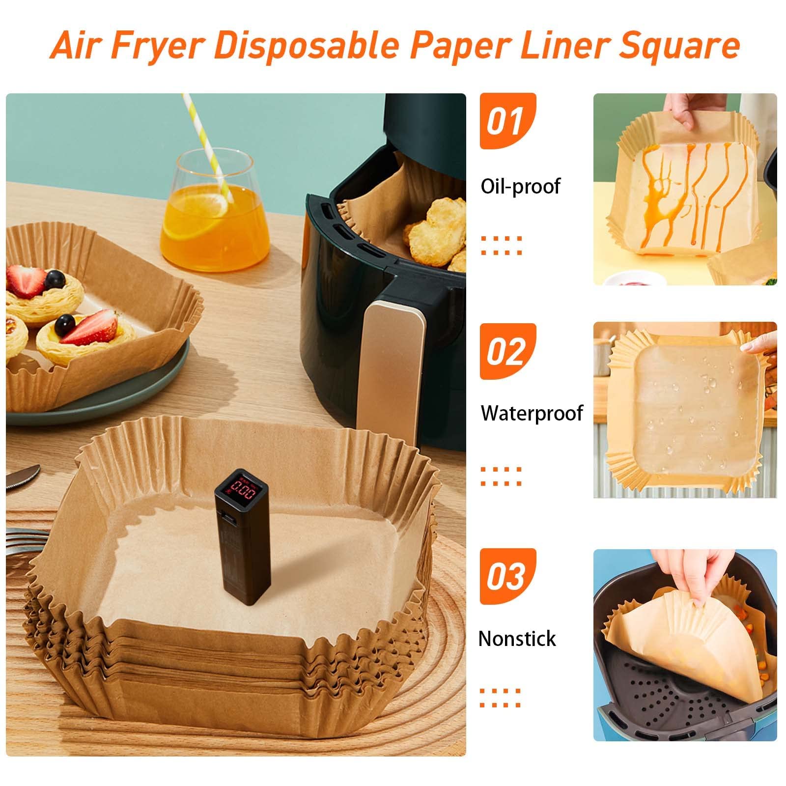 200 Pièces Air Fryer Disposable Paper Liner Feuilles de Papier de Cuisson Étanche Antiadhésive pour Poêle Four Micro Ondes Friteuse à Air Chaud 7,9'' Carré