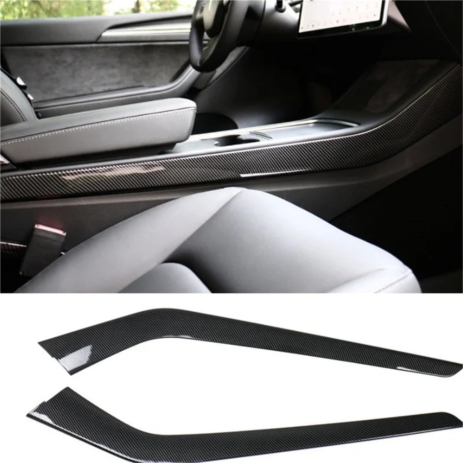 Bandes garniture latérales pour Console centrale intérieure voiture en carbone, garnitures intérieures en Fiber carbone pour modèle Y 2021 Revêtement carbone console centrale Kit fibre