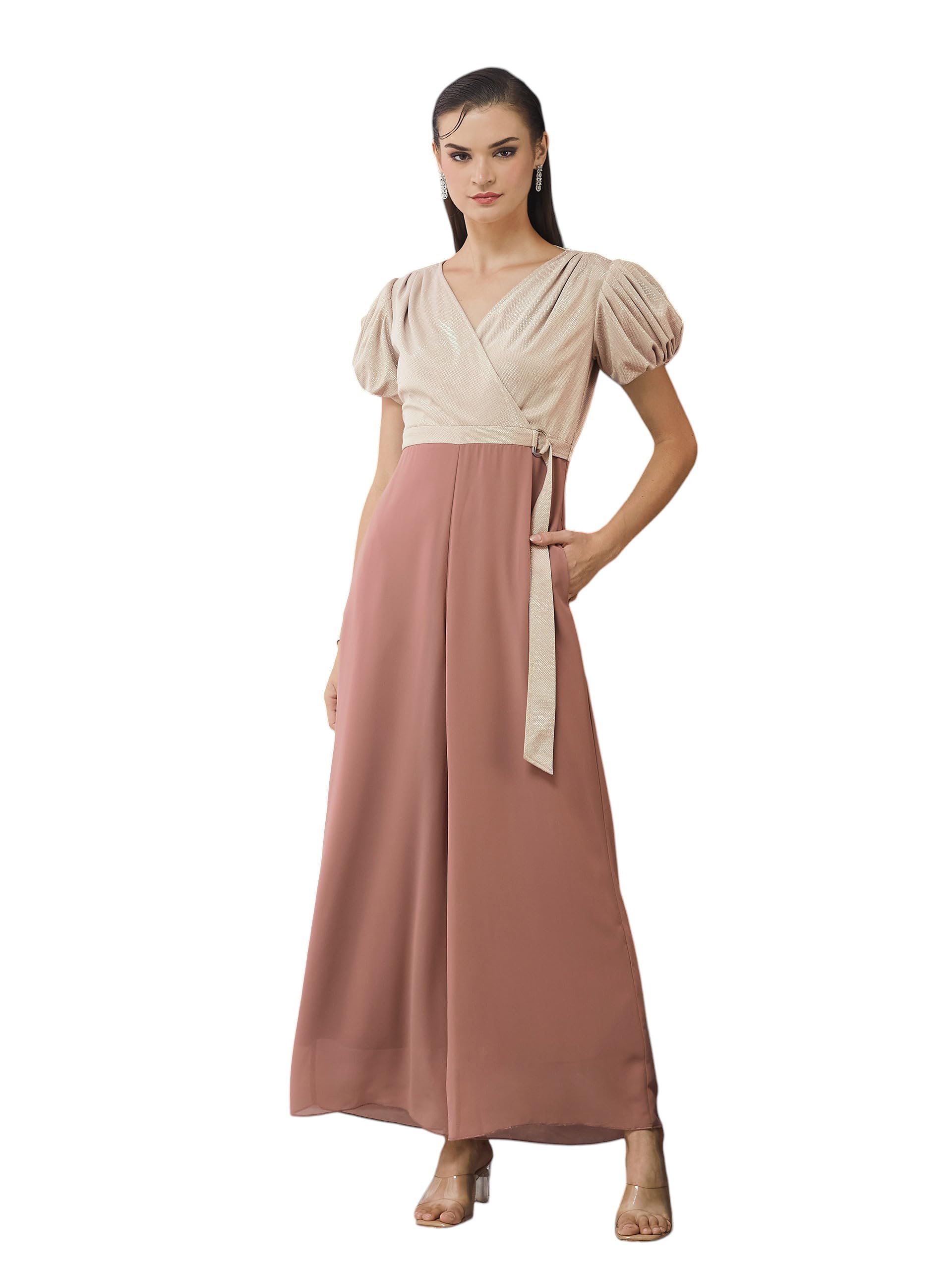 miss chase Women's V-Neck Half Sleeve Embellished Wrap Regular Jumpsuit-picture-35