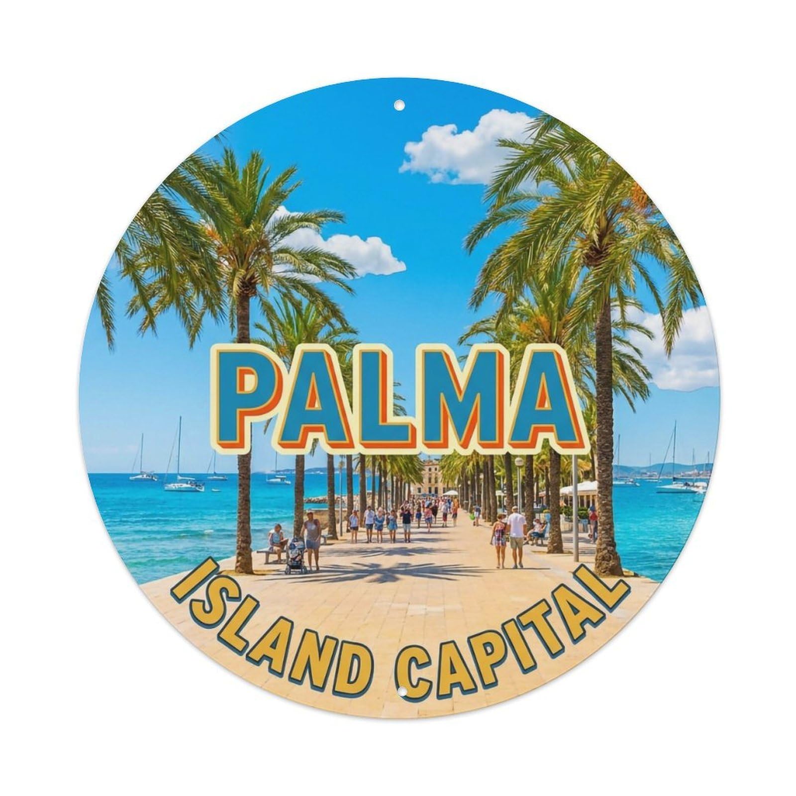 Vintage Travel Palma Spain Crowd Metal Tin Sign
