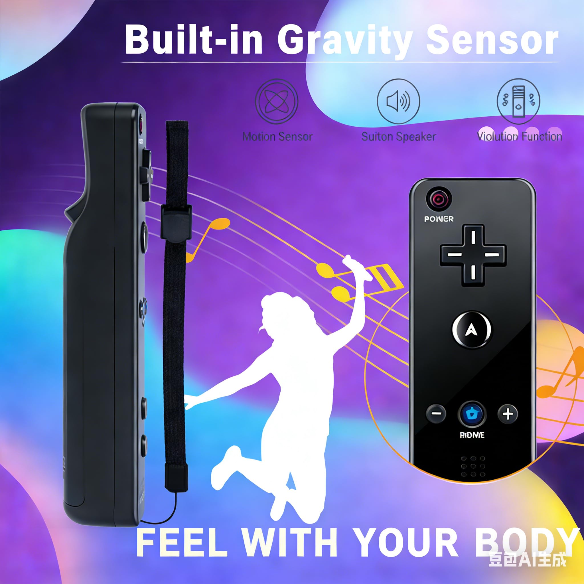 SONVIEE Wii Remote Controller et Nunchuck Joystick Télécommande de Remplacement pour Wii avec étui en Silicone et Dragonne (Sans Motion Plus-Noir 2er)