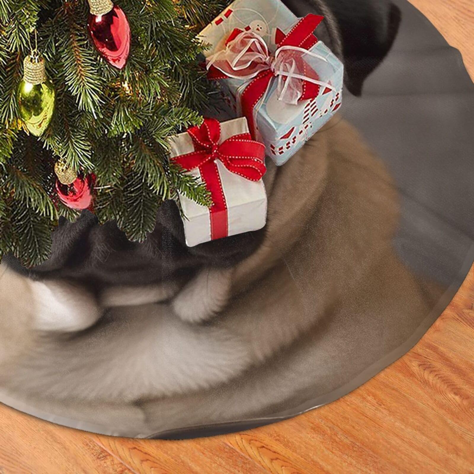 Fodpand Black Animal Pug Dog Christmas Tree Skirt 30" Velvet Xmas Tree Skirt Mat Rustic Christmas Tree Mat Cover Winter Xmas Tree Collar For Indoor Outdoor Christmas Decorations