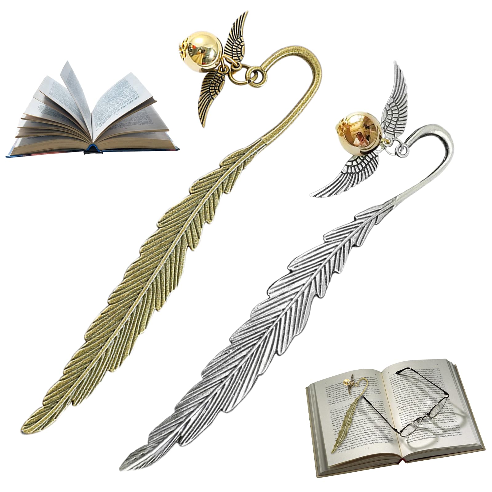 Marque-Page Métal Harry Potter Avec Breloque - Accessoire Livre Magique Cadeau Fan (Argent/Or)