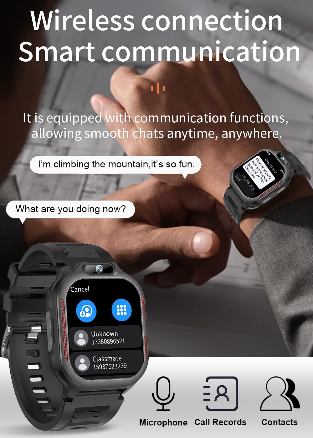 Mingtawn Montre intelligente 4G avec emplacement pour carte SIM - Téléchargement d'application, appels vidéo, SMS, suivi d'activité et de santé, GPS intégré et fonction SOS pour homme et femme.