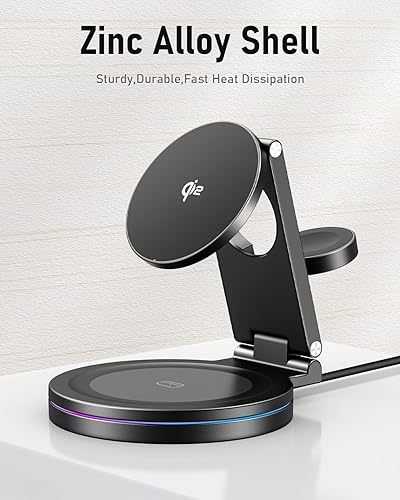 Miniatura 3 de Qi2 plegable 2025 actualizado 360 aleación de zinc giratoria 3 en 1 estación de carga inalámbrica magnética, cargador Qi2 3 en 1 para Apple iPhone
