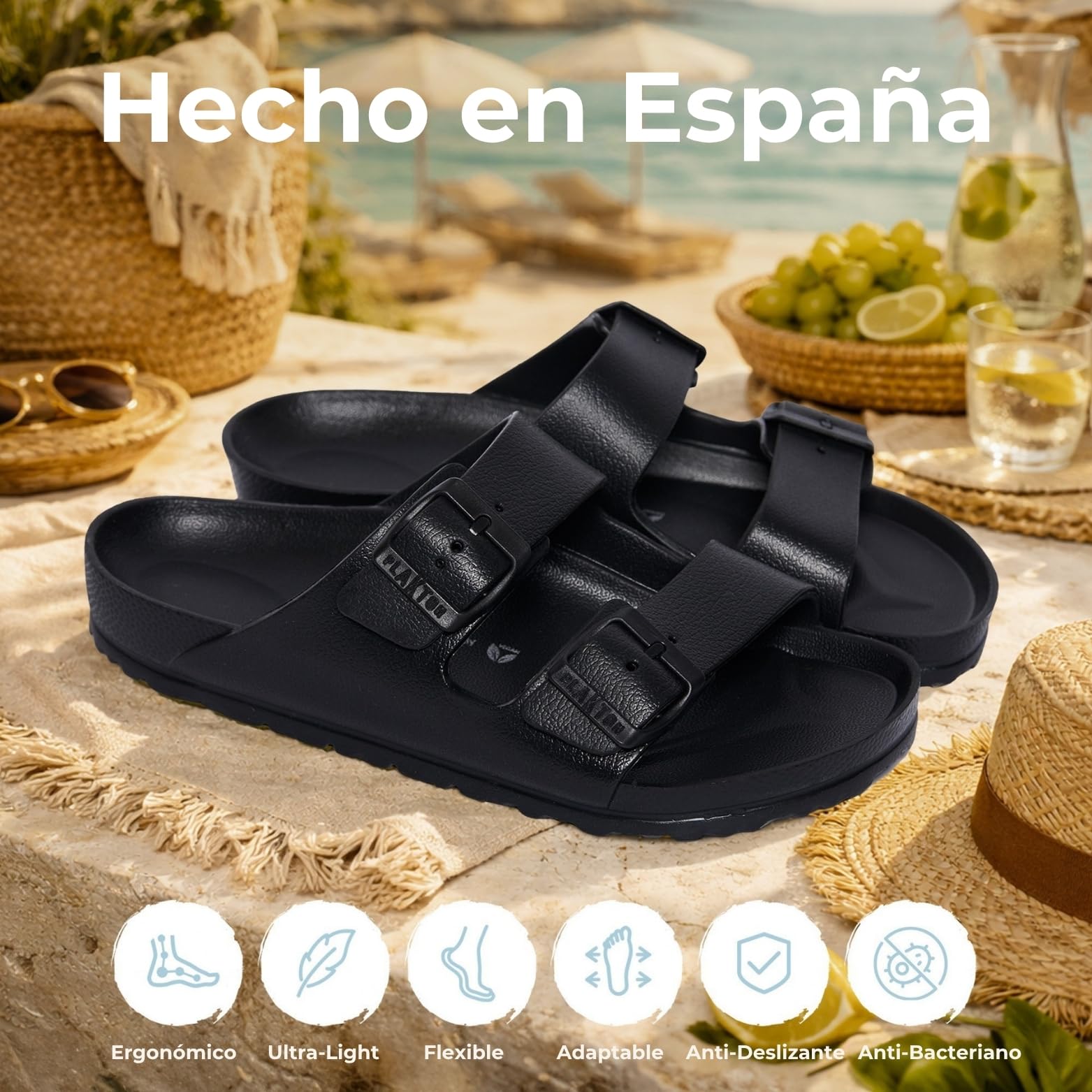 PLAKTON Swim Wanda Black Sandalias Hombre Mujer Impermeables Antiolor Antibacterianas Playa Piscina Verano 35-47