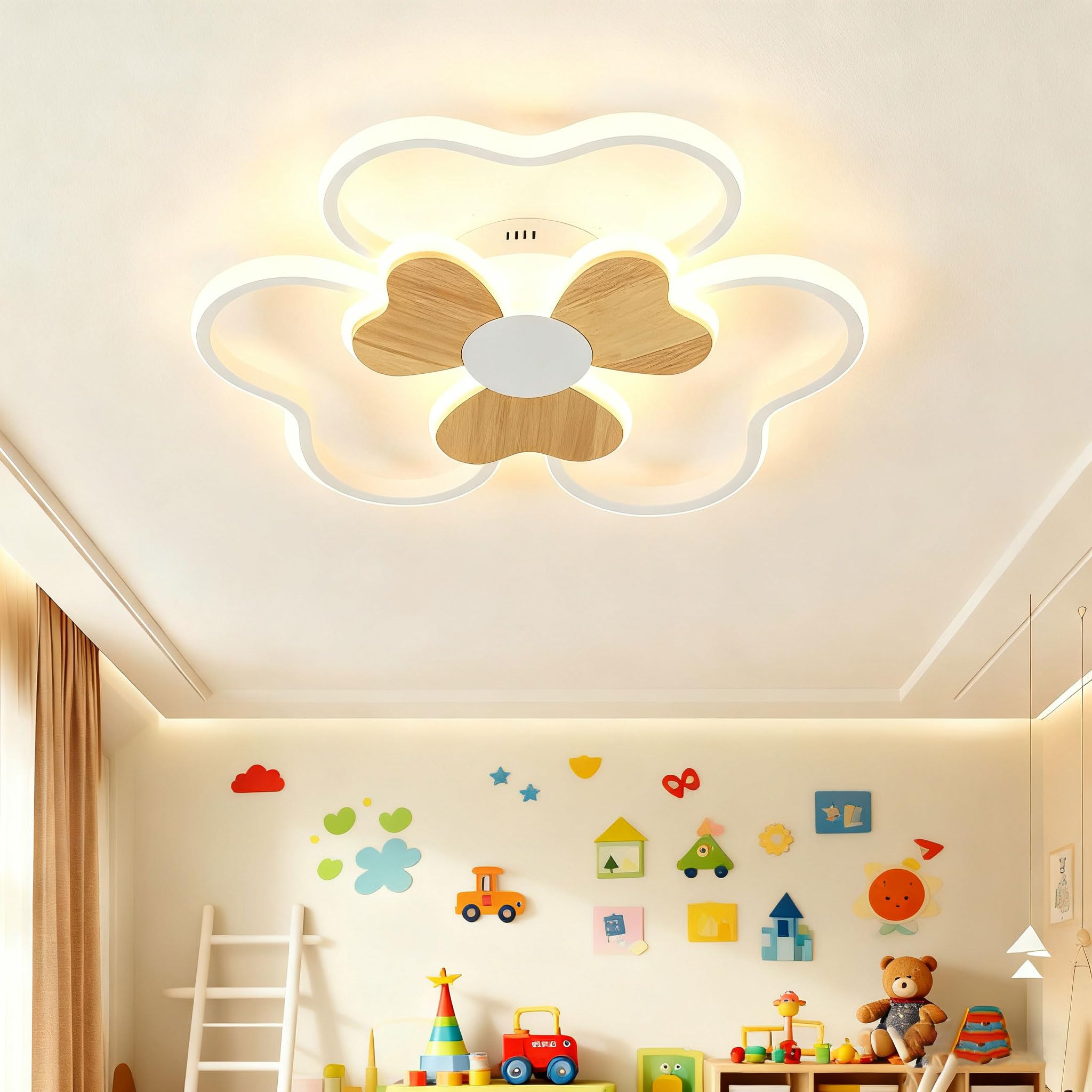 Lampara Infantil Techo,48W Lampara Techo LED Infantil Dormitorio Forma de flor Madera 3000K-6000K Regulable con Control Remoto, Plafón LED Techo de 50CM para Cuarto de Niños Dormitorio