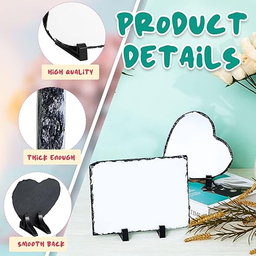 Miniatura 3 de Sasylvia Marco de fotos rectangular y en forma de corazón, pizarra de sublimación, 10 unidades, con soporte para pantalla, placa de fotos, piedra de