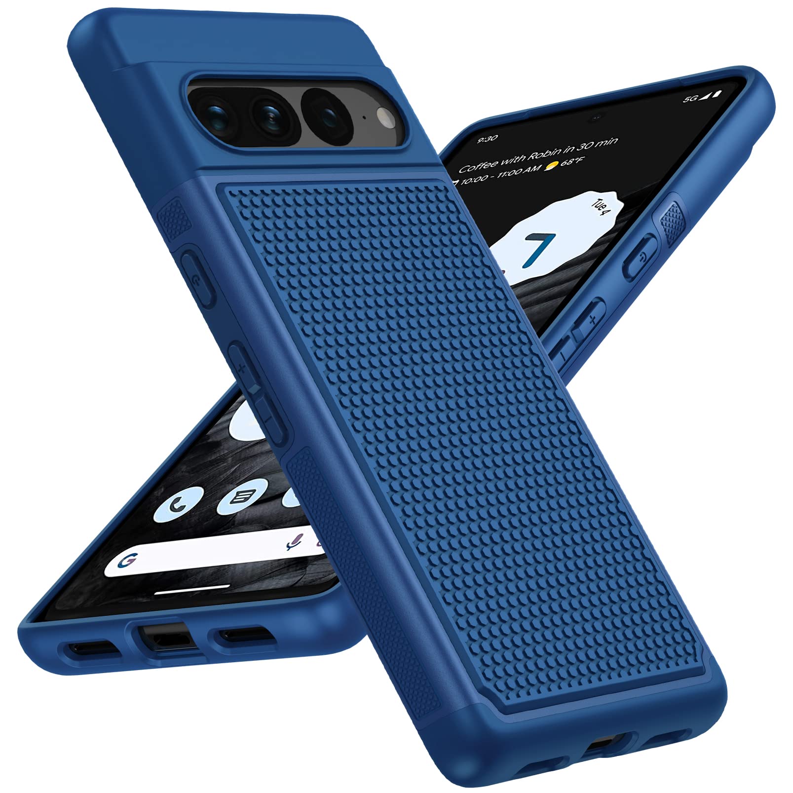 for Google Pixel 7-Pro Case Rugged: Dual Layer Protective Heavy Duty Cell Phone Cases Shockproof with Non Slip Textured - Military Protection Bumper Tough - 6.7inch, Pixel 7 Pro Case (Navy Blue)