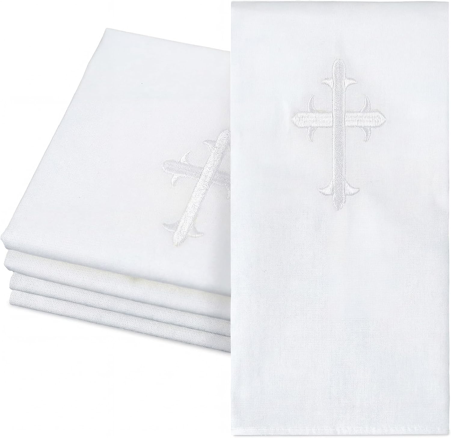 Tudomro 4 Pcs White Cross Baptismal Napkin with Embroidered Christian Baptism Towel Embroidered Baptismal Napkin White Christening Cloth with Cross for Church Home Candidate 12 x 12 Inch
