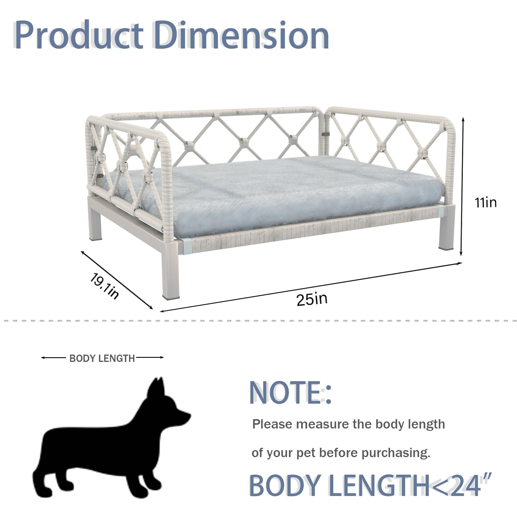 Elevated Waterproof Dog Beds with Egg Crate Foam Support, Outdoor Dog Sofa Bed PE Wicker Orthopedic Pet Bed with Washable Removable Cushion for Medium, Small Dogs (Light Gray) - image 6