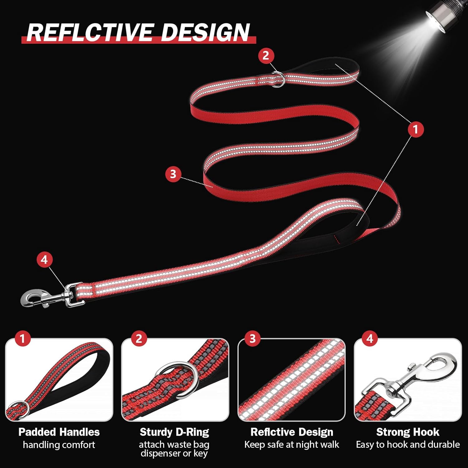 Hikiko 13-18 inches Dog Collar and 6FT Leash, Soft Nylon Pet Collars and Double Handle Leashes for Medium Dog