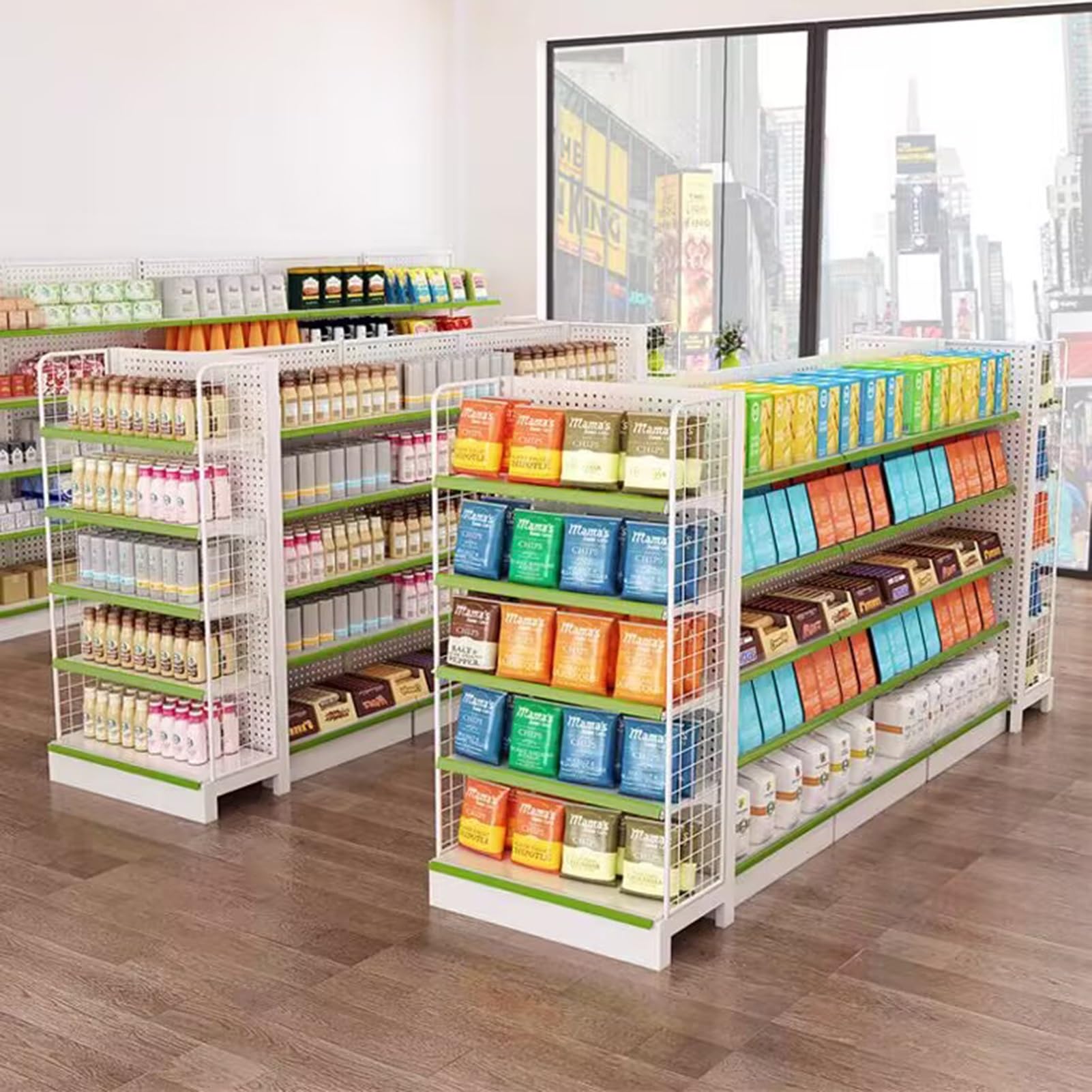 Retail Gondola Shelving Wall Display Rack - with Grid Supermarket Shelves, Convenience Combination Shelves, for Retail/Convenience Grocery/Supermarket Shelves(B,122 * 36 * 165cm)