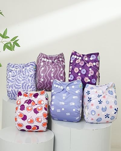 Miniatura 8 de ALVA BABY 6DM126 - Pañal de tela para bebé, paquete de 6 con 12 insertos, tamaño único, ajustable, lavable, reutilizable, para bebés y niños