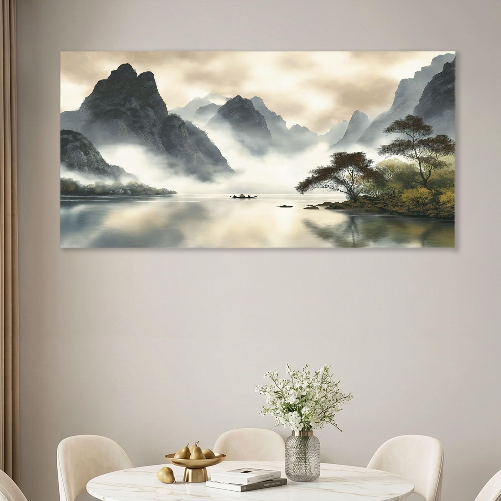 Obraz na płótnie, natura, krajobraz, XXL, obraz ścienny, dekoracja ścienna, 120 x 60 cm, druk artystyczny na płótnie z drewnianą ramą, szary góra jezioro, dekoracja ścienna do salonu, sypialni, biura