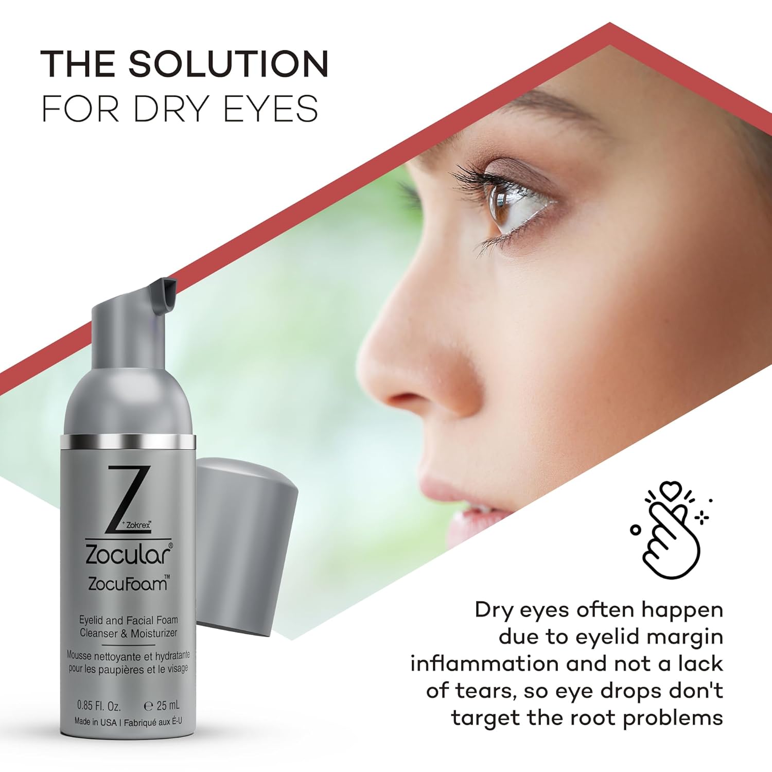 Zocular ZocuFoam Foaming Eyelid Cleanser – Gentle pH-Balanced Cleansing Foam – 25 mL