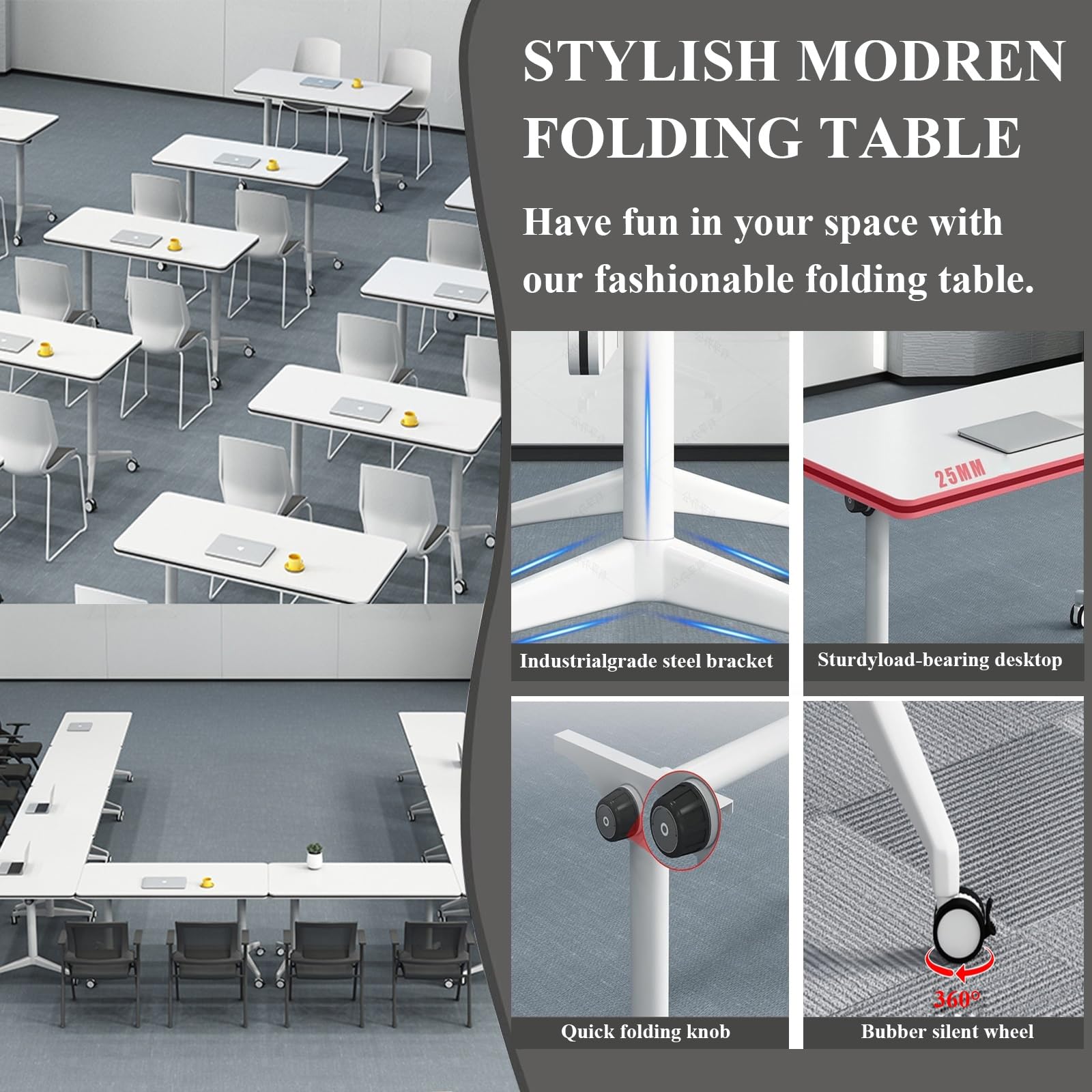 Mobiles, Klappbares Konferenztisch-Set (6 Stück) – Rechteckige Klapptische für Büro, Besprechungsräume und Klassenzimmer – 55 X 24 X 30 Zoll (Ca. 140 X 61 X 76 cm) Modular