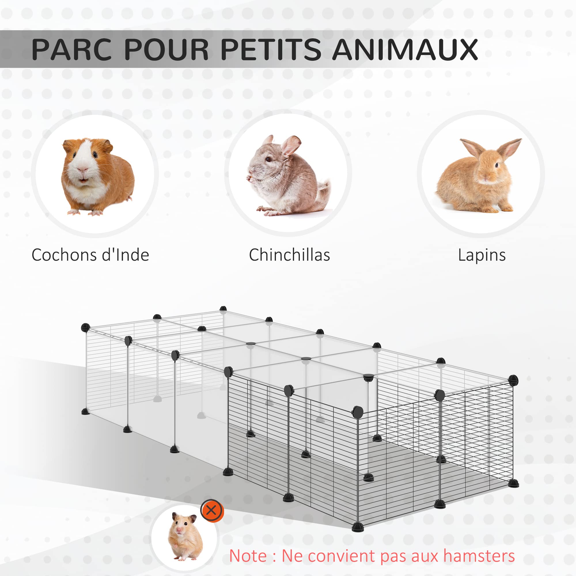 PawHut Enclos pour Petits Animaux Design DIY Cage modulable pour Cochon d'Inde Lapin Chinchillas Petits Animaux domestiques 27 Panneaux Noir