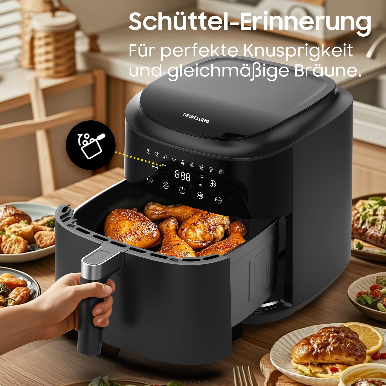 Heißluftfritteuse XXL 9L - 2350W Airfryer für Schnellgar, 9 Programmen, LED Display & Warmhaltefunktion, Metall-Innenraum, moderne Luftfritteuse Für Familienmahlzeiten