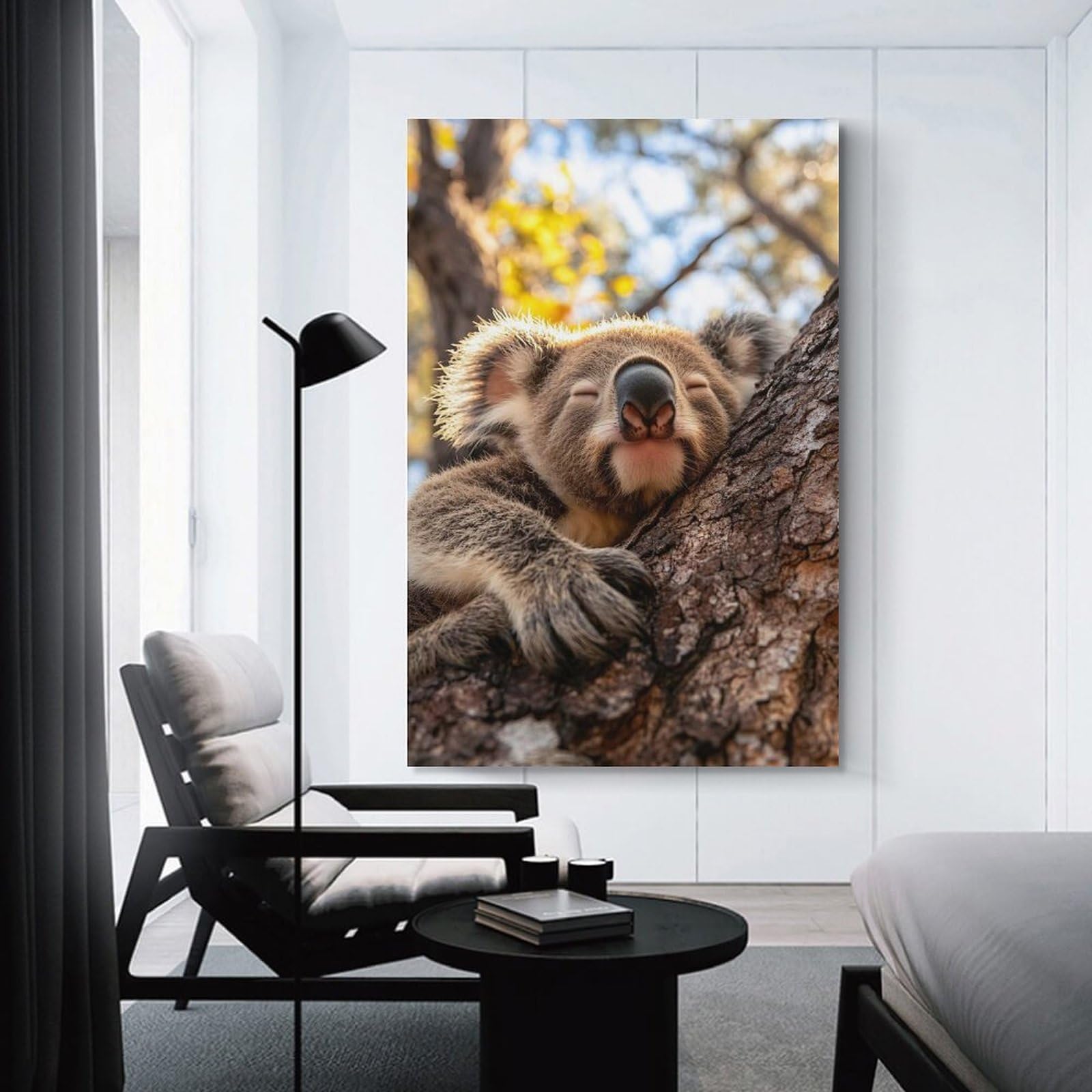 Junmoney Wall Art Print Sleeping Koala in Tree, 08x12inch(20x30cm), for Study, Office Or Focused Interiors, Decorative Artwork for Productive Spaces