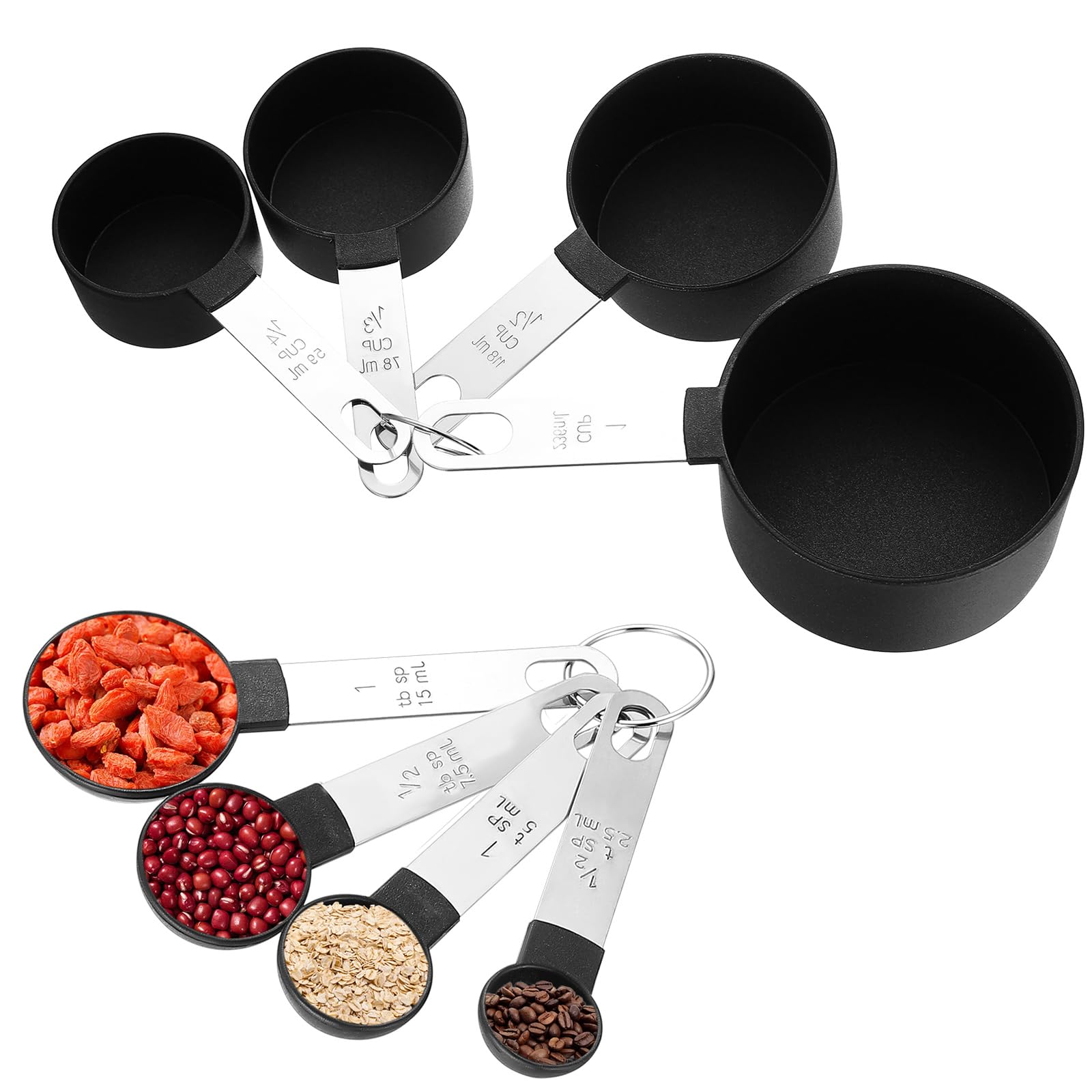 11 Pcs Plastic Measuring Spoons, Cups and Flat Measuring Spoon, Silicone Measuring Spoon Cups for Protein Powder Detergent Milk Powder Flour Kitchen