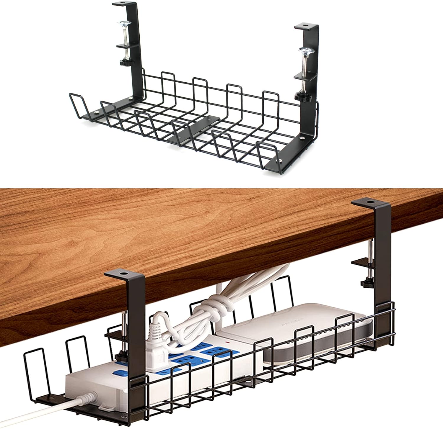 QMET Cable Management Under Desk No Drill, Desk Cable Tidy Tray, Metal