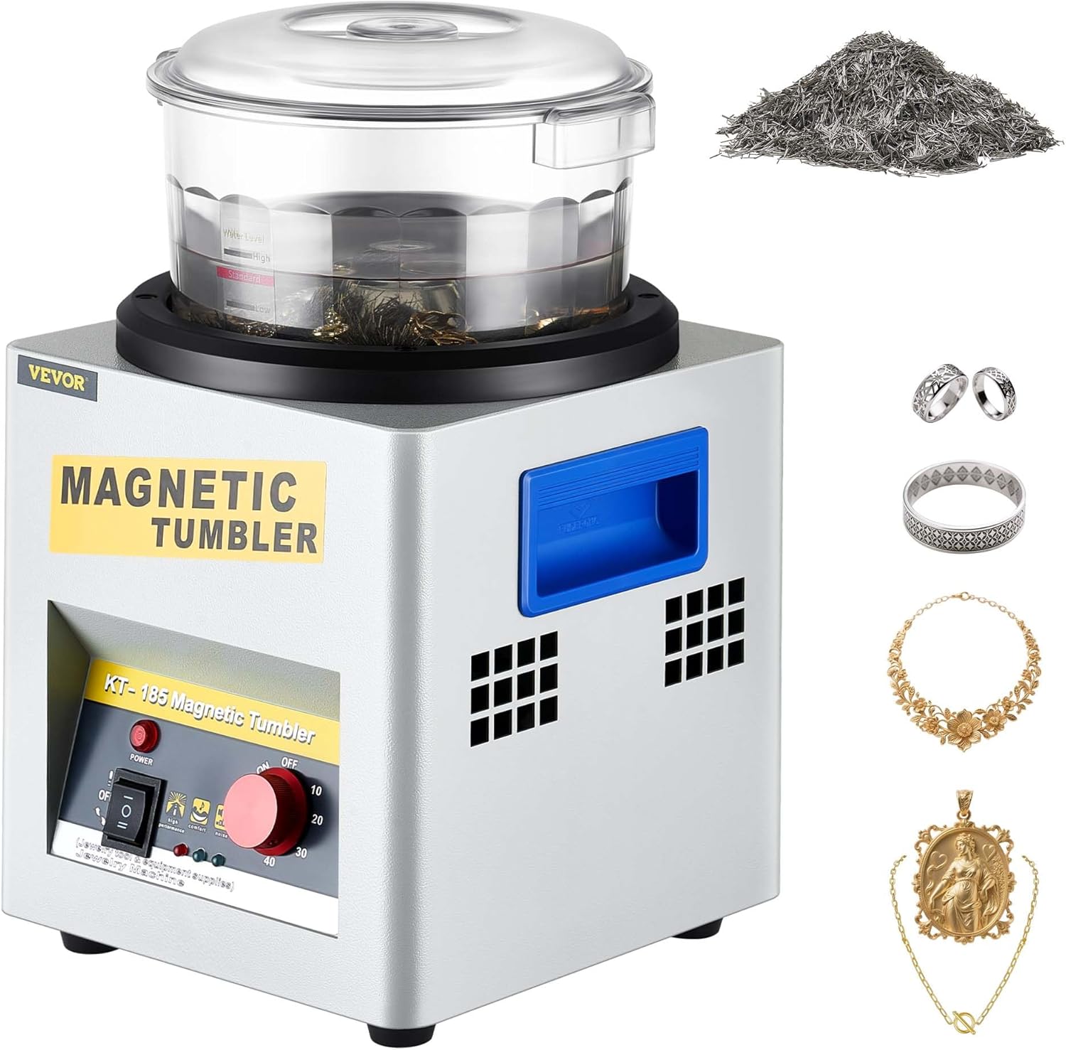 VEVOR Magnetic Tumbler, 180mm Jewelry Polisher Tumbler,2000 RPM KT-185 Jewelry Polisher Finisher with Adjustable Direction and Time for Jewelry (185mm)