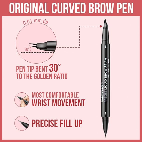 iMethod Curved Eyebrow Pen - Eyebrow Pencil, Brow Pencil 2-in-1 Dual-Ended Microblading Eyebrow Pen with Micro-Fork-Tip and Precise Brush-Tip Create Natural Hair-Like Brows, Last All-Day, Light Brown