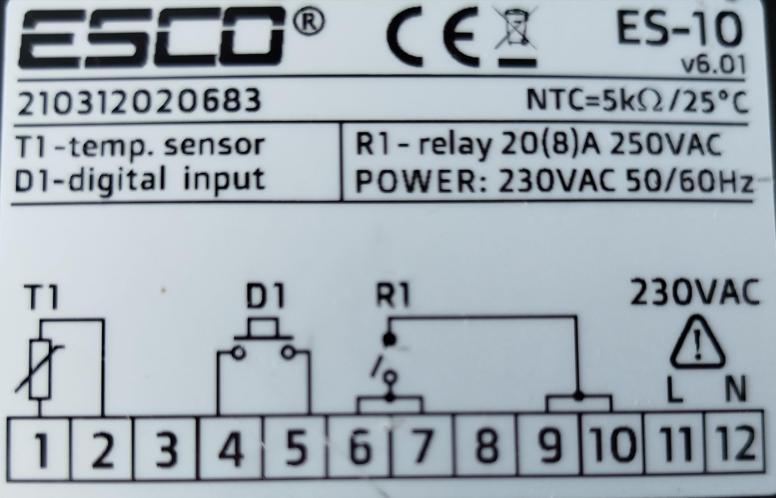 ESCO ES-10D DIN-Schiene TEMPERATURREGLER Thermostat fühler 20A potentialfreies Relais