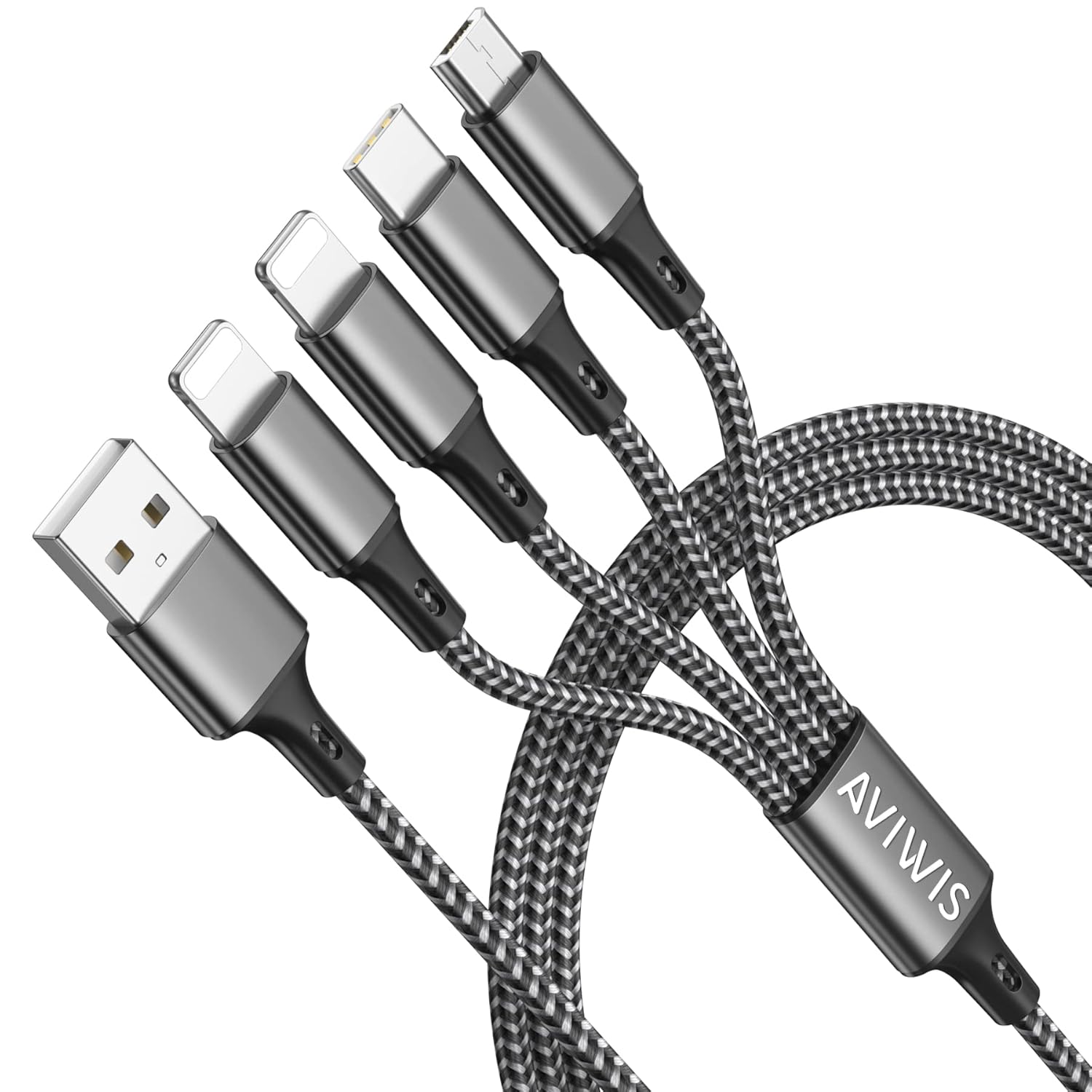 AVIWIS Câble Multi USB, 4 en 1 Multi Chargeur USB Câble en Nylon Tressé