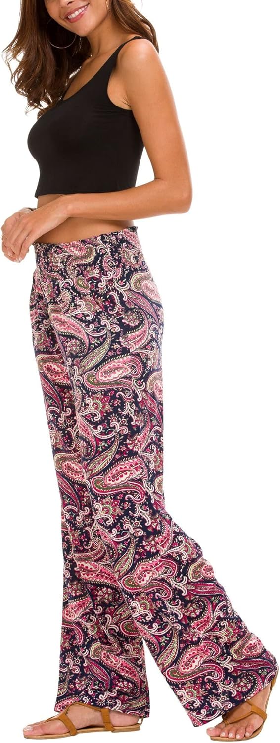 Urban CoCo Women's Boho Palazzo Pants Wide Leg Beach Pants High Waisted Lounge Pants with Pockets - Image 5