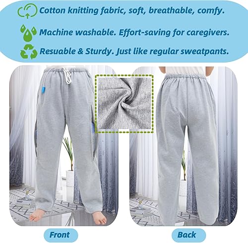 Miniatura 5 de Pantalones con bolsa de pierna para hombres y mujeres, pantalones con soporte para bolsa de orina con 2 bolsillos laterales con cremallera,