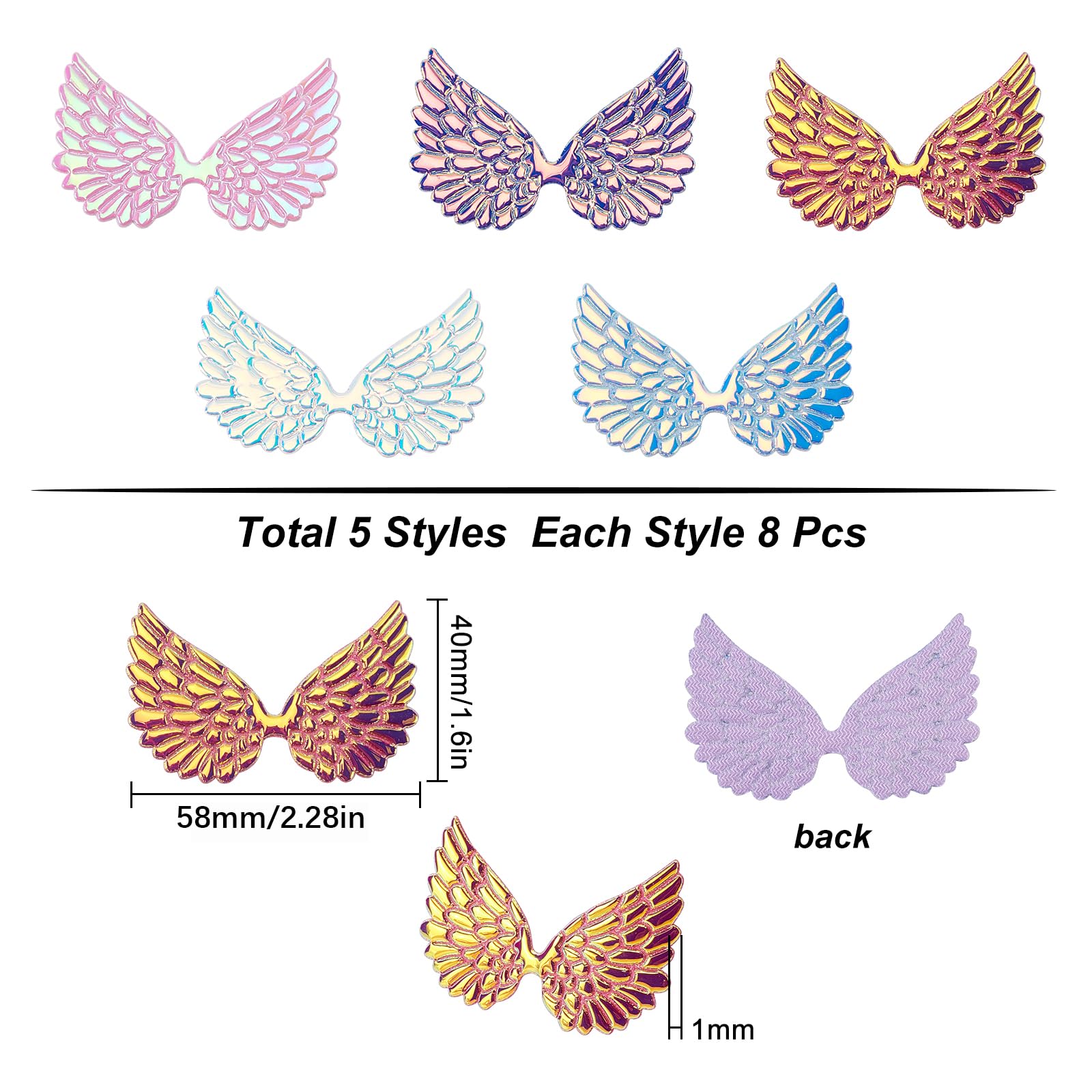 GORGECRAFT Lot de 40 patchs en tissu gaufré en forme d'ailes d'ange laser de 6,3 cm - 2 couleurs - Mini ailes - Pour loisirs créatifs, accessoires pour cheveux, décoration, vêtements, chemises