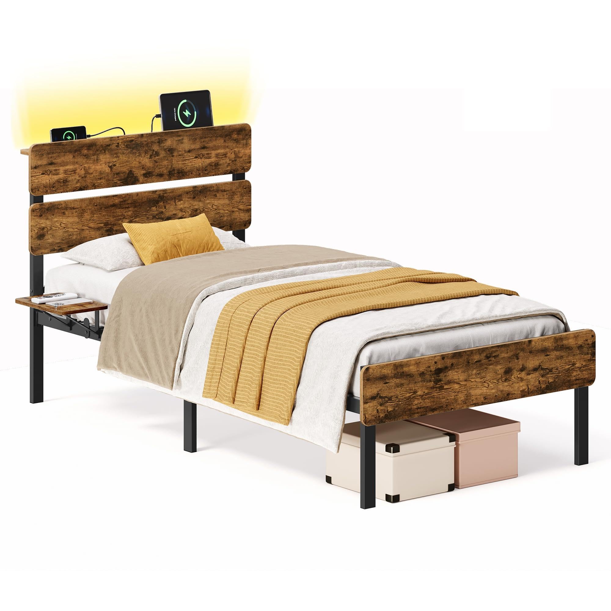 VASAGLE Single Bed Frame with Headboard, LED Lights and USB Ports โ image 1