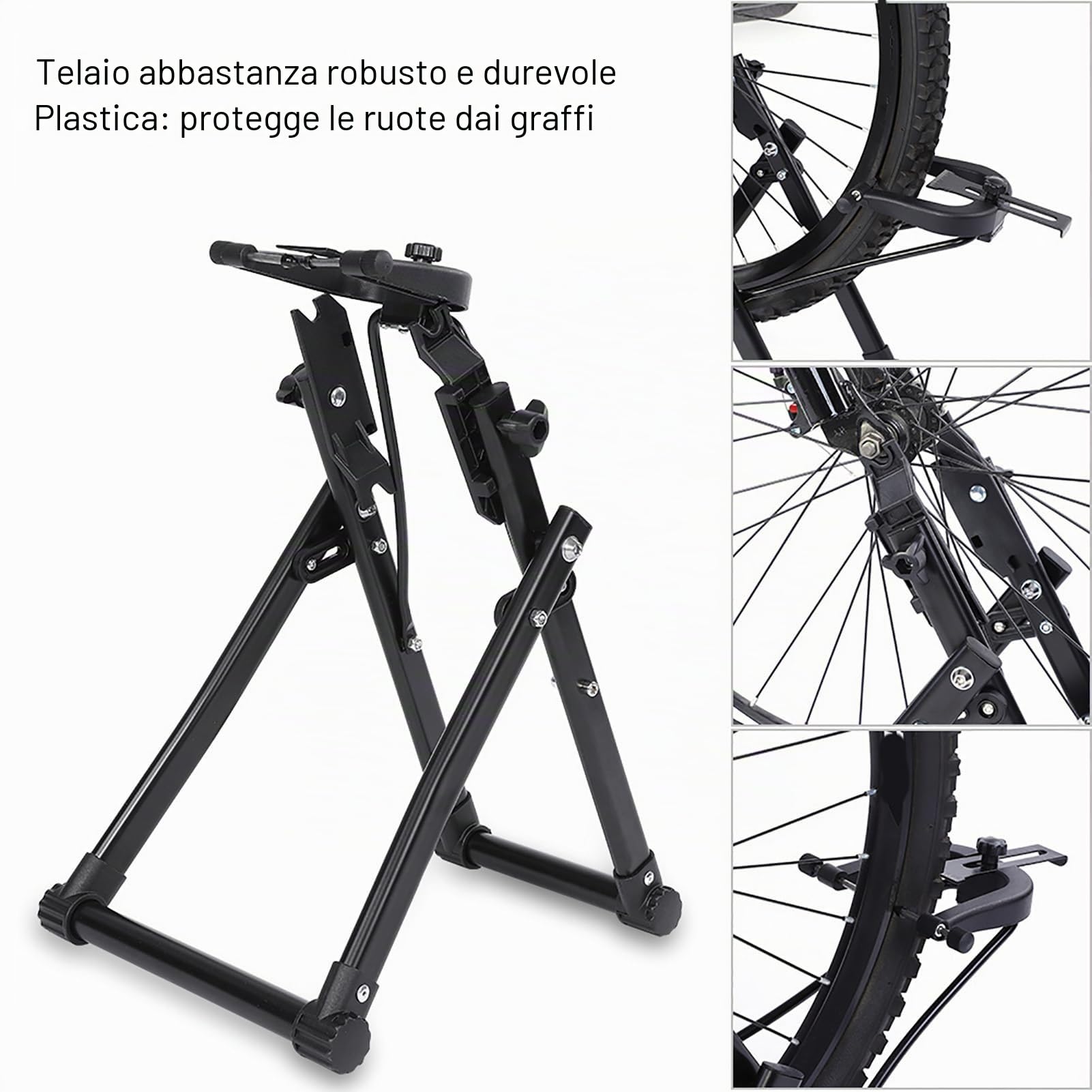 Cavalletto per Centratura Ruote Bici, Design Robusto e Pieghevole con Righello e Ditale, per Pneumatici da 16-29 Pollici