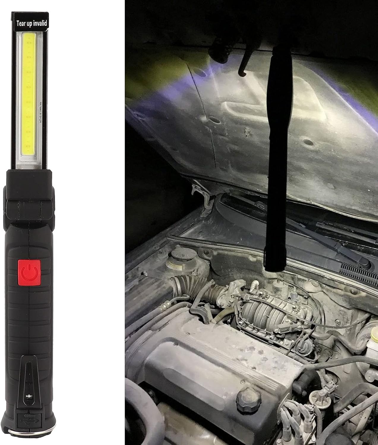LED Work Light, Mechanic Light Rechargeable Inspection Flashlight COB + LED Lamp with Strong Magnetic Base for Emergency, Maintenance, and Outdoor Use