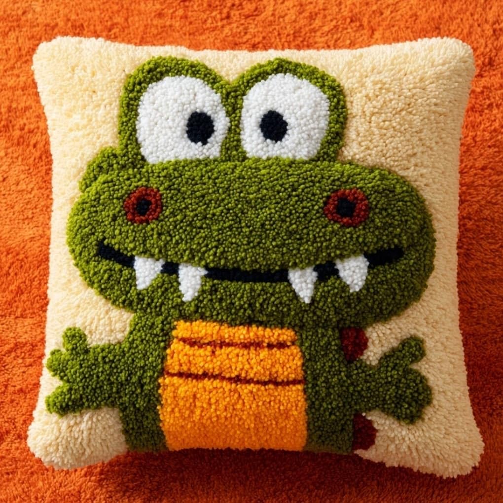 AxiangziK Latch Hook DIY Pillow Kit,Crocodile Cushion Cover 43X43Cm