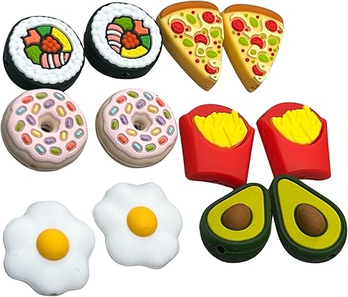 Miniatura 2 de Cuentas focales de silicona para alimentos, juego de 12 cuentas focales de alimentos aguacate, pizza, papas fritas, sushi, huevo, dona + bolígrafo