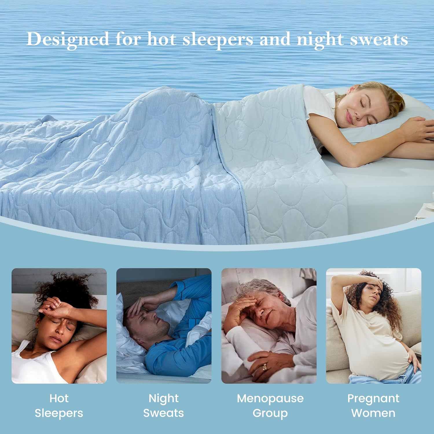 Cozy Bliss Cooling Dual-Sided Blanket for Hot Sleepers, Q-Max>0.46 Lightweight Soft Breathable Bed Blanket, Double Side Cooling Throw for Night Sweats (Cool Blue, 50"x70") - Image 2
