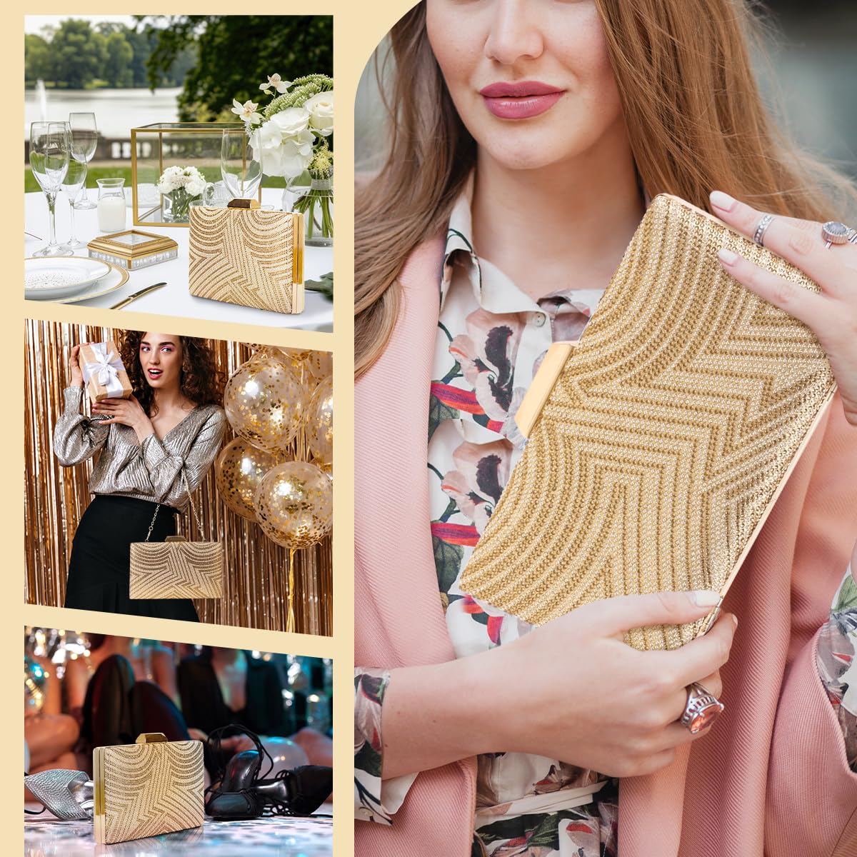 Bolsa Clutch Festa Feminina Dourada Tecido Poliéster Mão Ombro Transversal Com Correntes Removíveis em promoção! Veja a oferta e mais achadinhos de Bolsas 4 Hoje é o melhor dia para comprar Bolsa Clutch Festa Feminina Dourada Tecido Poliéster Mão Ombro Transversal Com Correntes Removíveis com aquele preço maroto! Promoção! Aproveite a oferta! 4