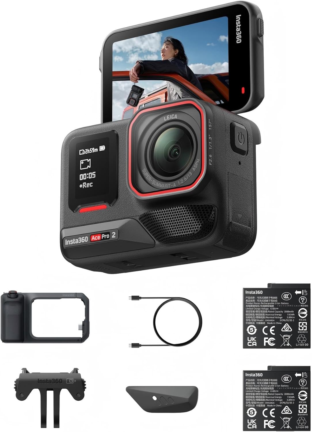Insta360 Ace Pro 2 Xplorer Pro Bundle – Waterproof 8K Action Cam, Designed with Leica, 1/1.3″ Sensor, Dual AI Chip, Low Light Top, Xplorer Pro Grip Kit for Street Photography