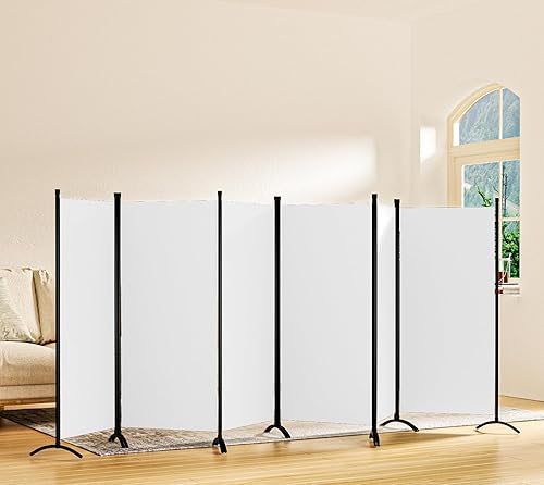 Separador de habitaciones, 6 paneles de privacidad plegables blancos, divisores de habitación de 6 pies para separación, hogar, oficina, aula,
