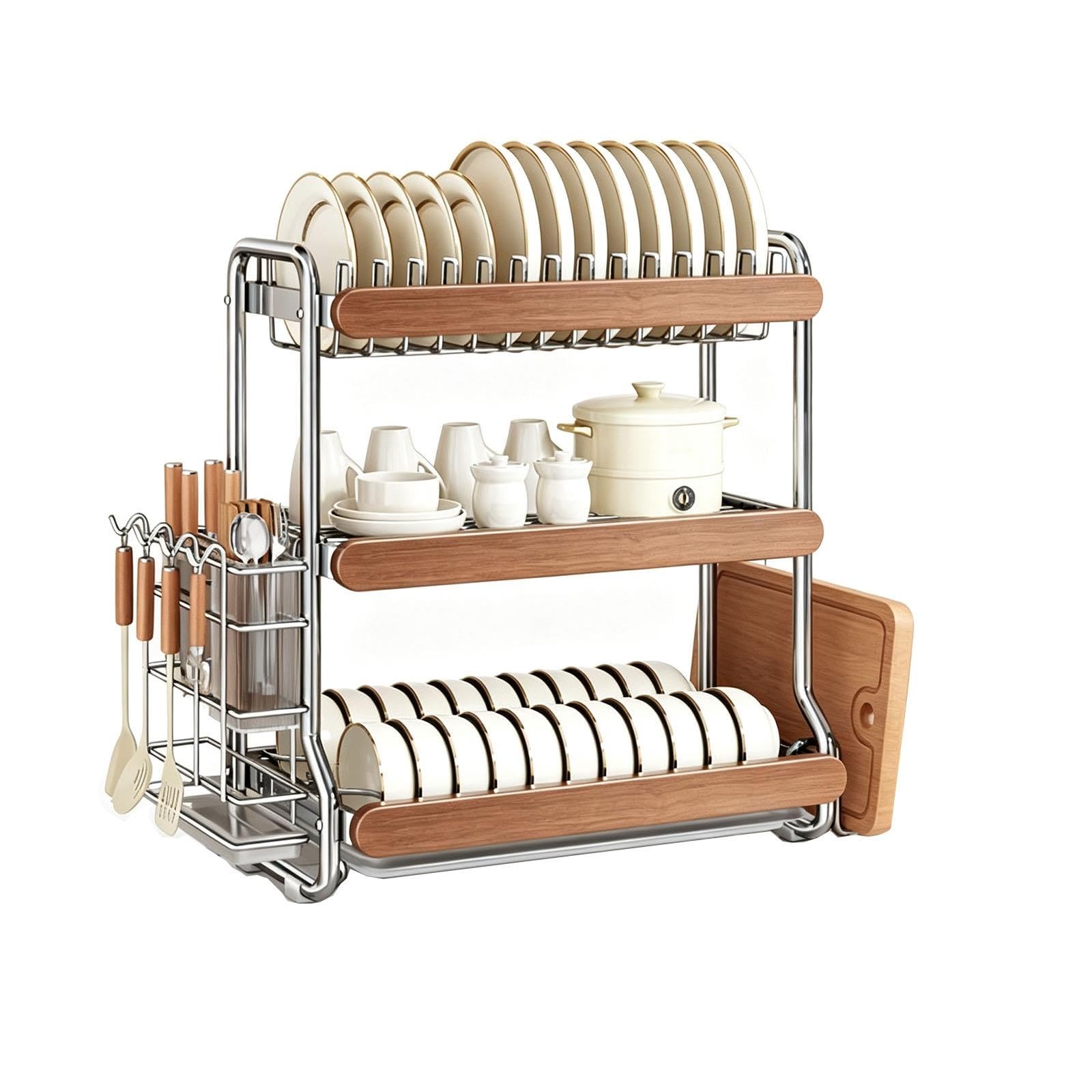 Escurridor de cocina de acero inoxidable, diseño que ahorra espacio para secar platos, cubiertos y utensilios, duradero y resistente al óxido, fácil de limpiar, cabe en encimeras